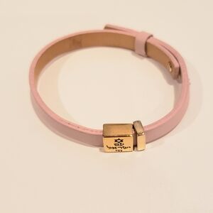 Pink Leather Bracelet with Gold Accent